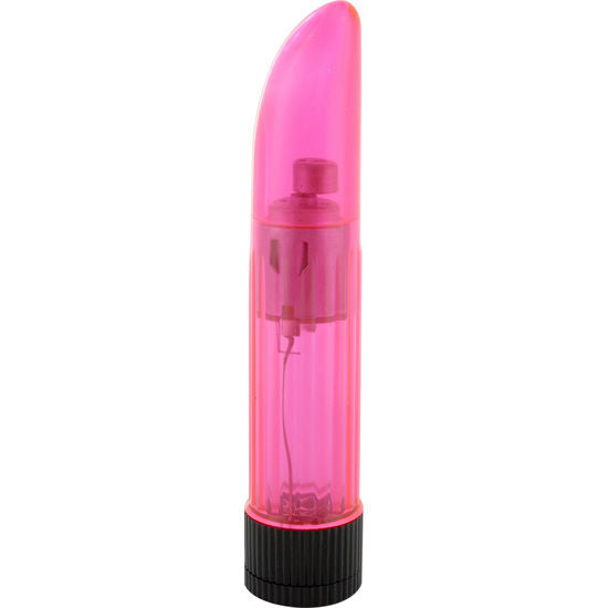 Vibratore Crystal Clear Lady Pink di Seven Creations, dettaglio del design rosa trasparente e morbido del giocattolo erotico femminile