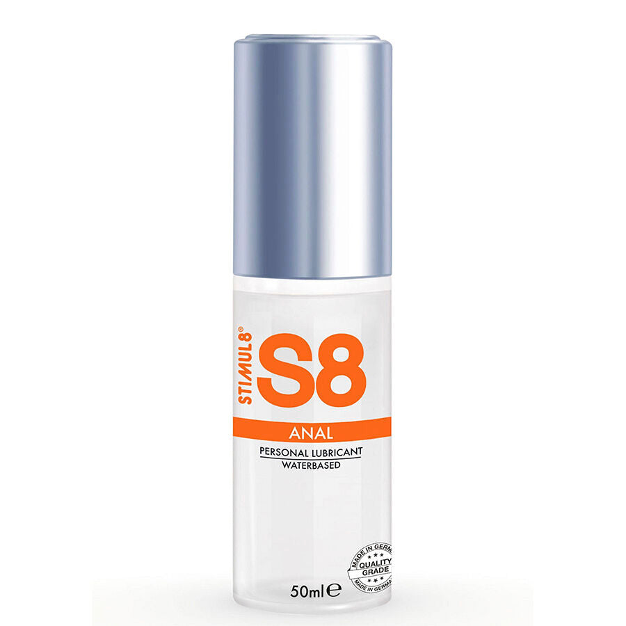 Lubrificante anale STIMUL8 S8 in flacone da 50 ml, con formula efficace per maggiore comfort e scorrevolezza.