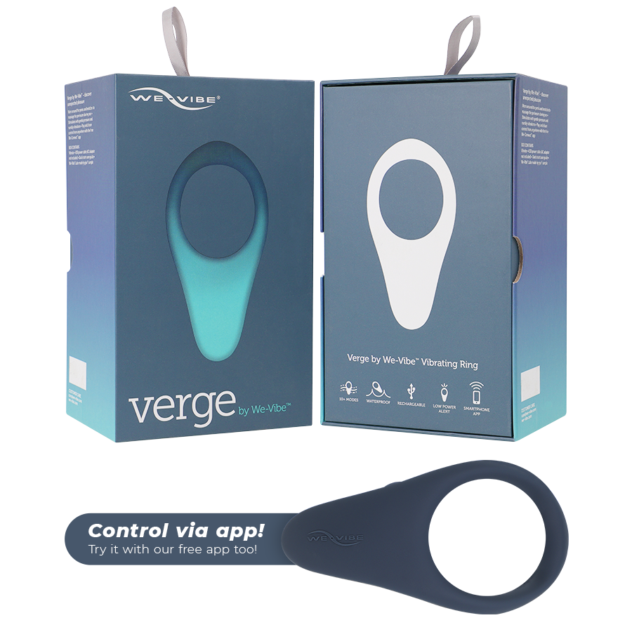 Anello vibrante WE-VIBE Verge in silicone nero, con design ergonomico e superficie liscia per stimolazione.