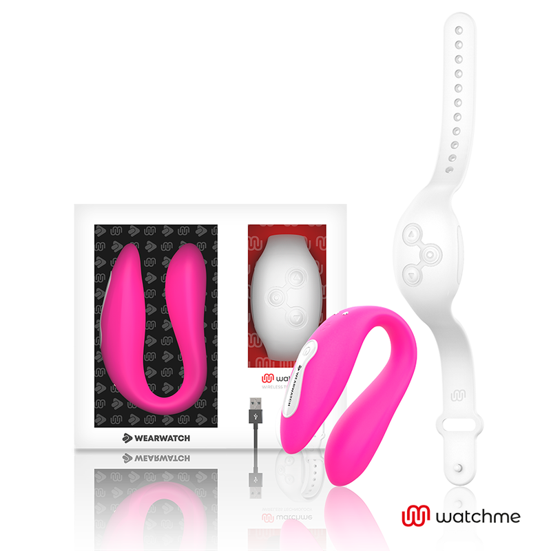 Vibratore WEARWATCH WATCHME a doppia tecnologia in colore fucsia e neve, con design ergonomico e dettagli visibili.