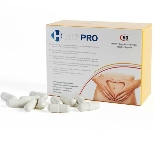 Pillole Hemapro di 500 Cosmetics per il trattamento degli emorroidi, confezione con blister di capsule bianche e blu
