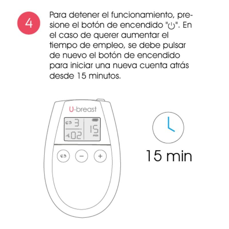 Dispositivo di elettrostimolazione per aumento del seno di 500COSMETICS, con pannello di controllo e cavi.