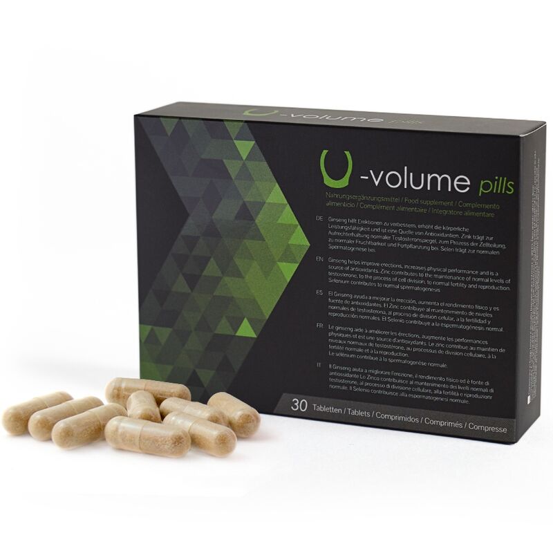 Capsule di 500COSMETICS U-VOLUME per migliorare qualità e quantità dello sperma, contenuto in confezione da 30 capsule.