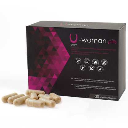 Capsule di 500 COSMETICS U-WOMAN per aumentare la libido femminile, confezione da 30 capsule, prodotto naturale e integratore alimentare.