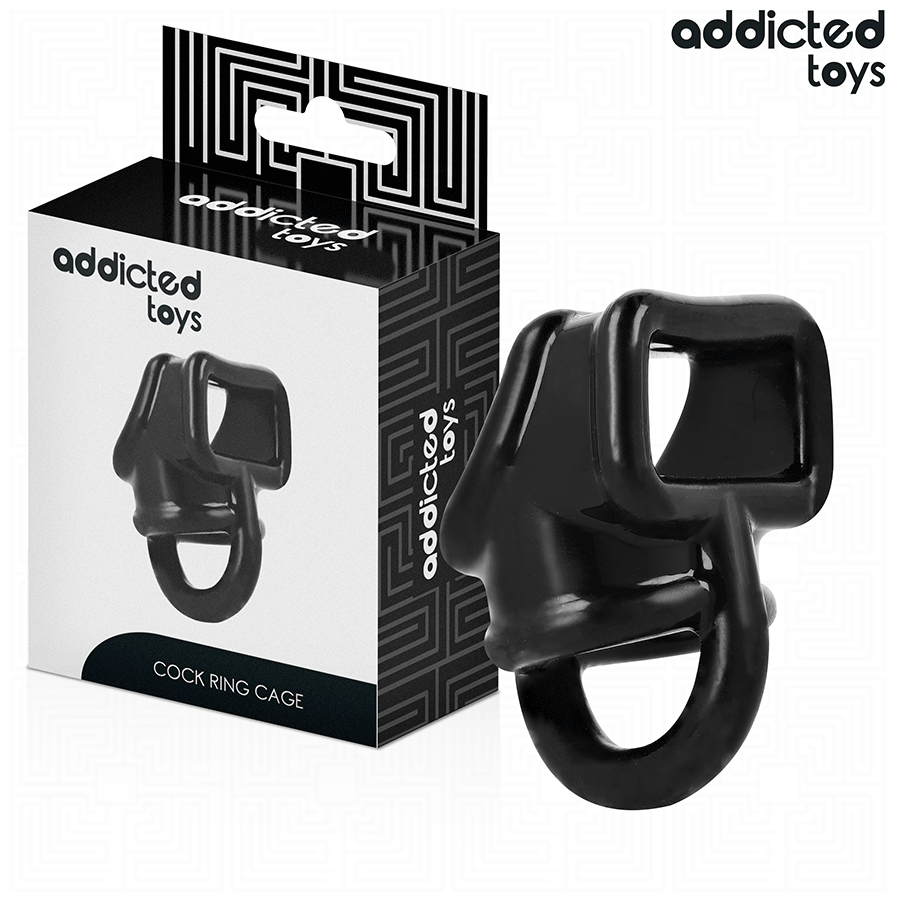Anello per gabbia peniena ADDICTED TOYS in silicone nero, con design regolabile e sicuro per la stimolazione.