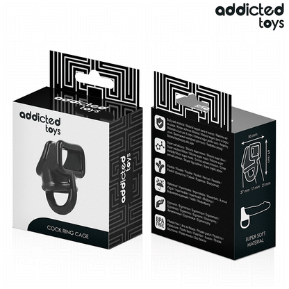 Anello per gabbia per pene ADDICTED TOYS in silicone nero, con dettagli regolabili e design ergonomico.