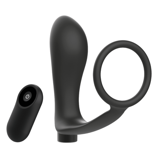 Anello per pene ADDICTED TOYS con telecomando, plug anale nero, design ricaricabile e di alta qualità.