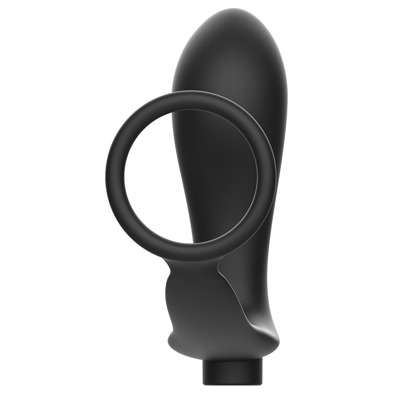 Anello per pene nero con telecomando e plug anale ricaricabile, marca ADDICTED TOYS, dettagli visibili sull'immagine.