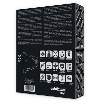Anello per pene ADDICTED TOYS con telecomando, plug anale nero ricaricabile, design elastico e discreto.
