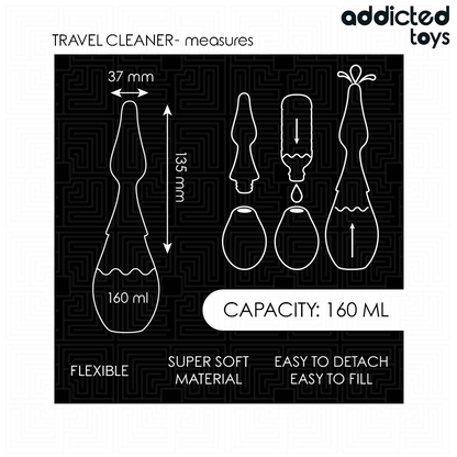 Detergente da viaggio modello 1 di ADDICTED TOYS, contenitore compatto e pratico per pulizie portatili.