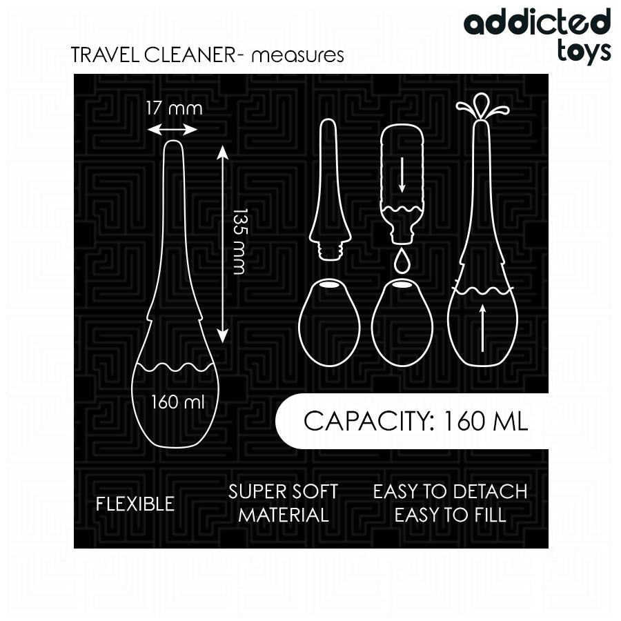 Detergente da viaggio modello 3 di ADDICTED TOYS, confezione compatta per pulizia portatile.
