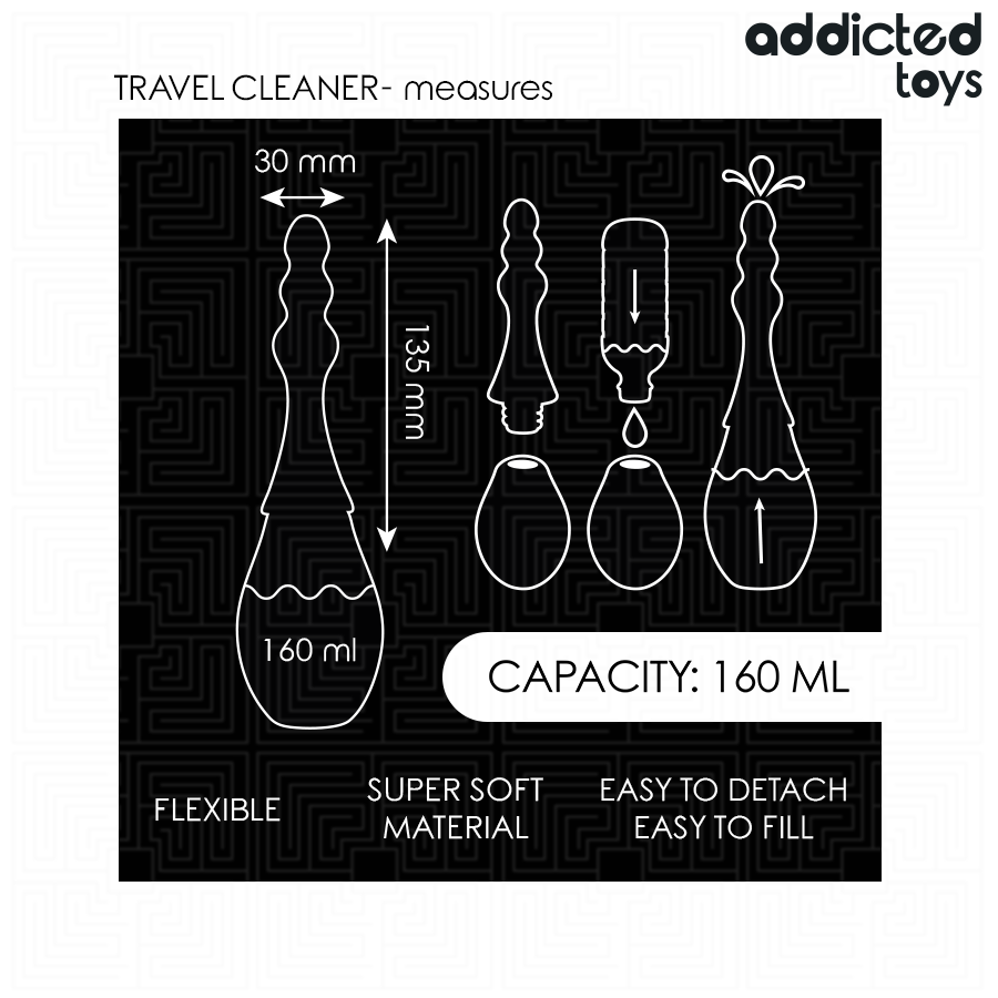 Detergente da viaggio ADDICTED TOYS, modello 4, in confezione compatta con design semplice e pratico, ideale per viaggi.