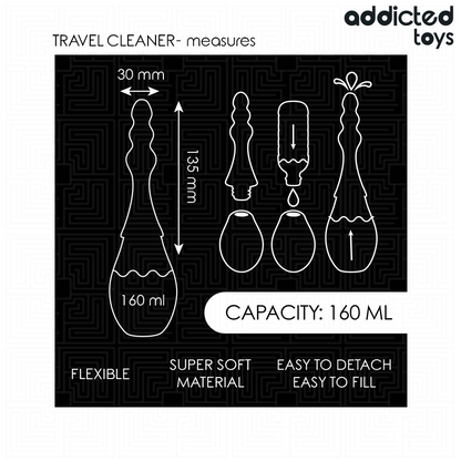 Detergente da viaggio ADDICTED TOYS, modello 4, in confezione compatta con design semplice e pratico, ideale per viaggi.