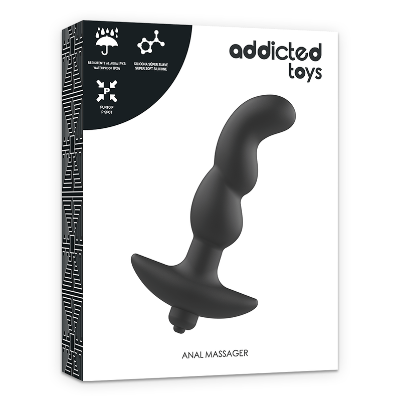 Massaggiatore anale nero con vibrazione ADDICTED TOYS, modello 2, con design ergonomico e pulsanti di controllo visibili.