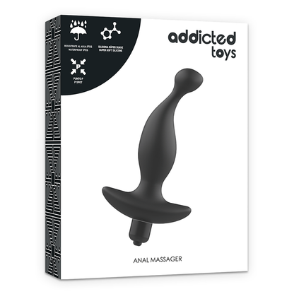 Massaggiatore anale con vibrazione ADDICTED TOYS, nero, con design ergonomico e pulsanti di controllo visibili.