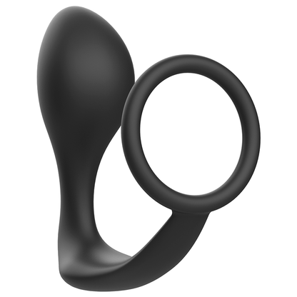 Plug anale con anello in silicone nero di ADDICTED TOYS, design ergonomico e sicuro, pratico da usare.