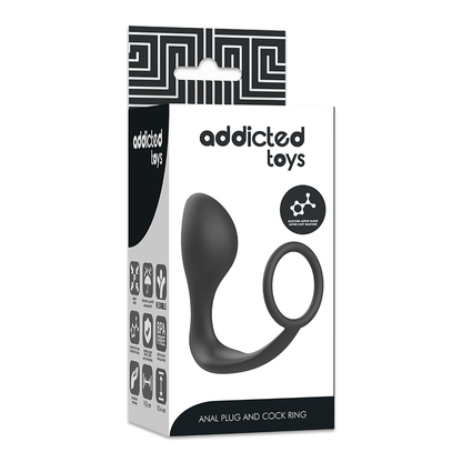 Plug anale con anello in silicone nero di ADDICTED TOYS, morbido e sicuro, con design ergonomico e anello di sicurezza.