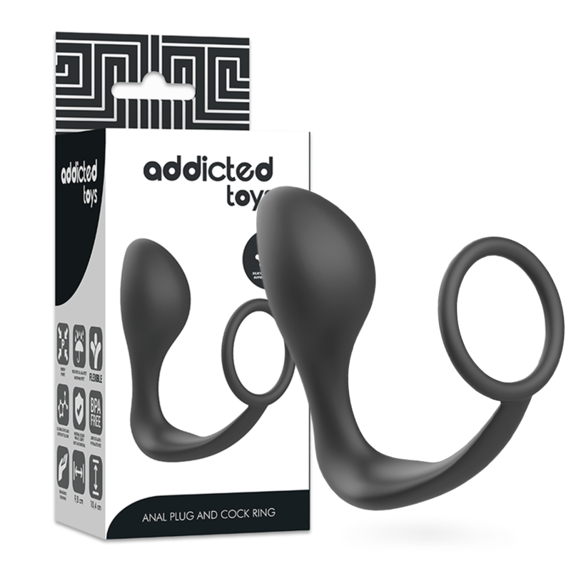 Plug anale con anello in silicone nero di ADDICTED TOYS, design ergonomico e sicuro per il piacere.