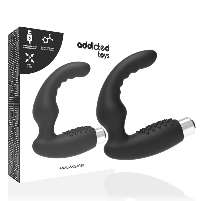 Vibratore prostatico ricaricabile ADDICTED TOYS Modello 2 in nero, con design ergonomico e superficie liscia.