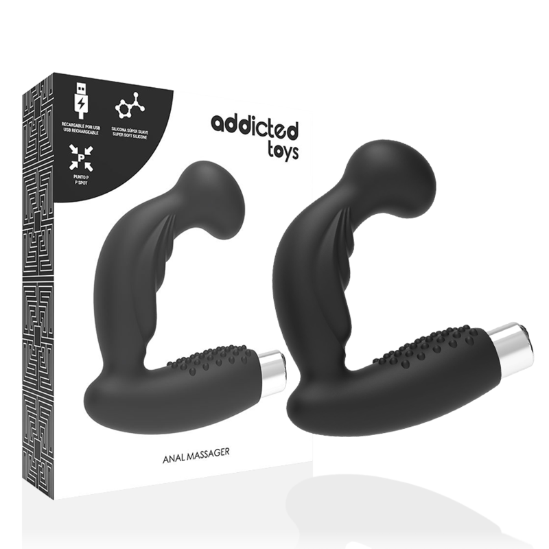 Vibratore prostatico ricaricabile ADDICTED TOYS Modello 3 nero, con design ergonomico e superficie liscia.