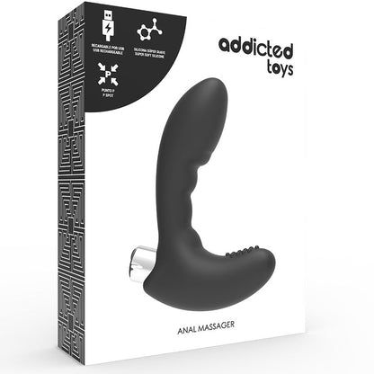 Vibratore prostatico ricaricabile ADDICTED TOYS Modello 4 nero, con design ergonomico e superficie liscia, visibile in immagine.