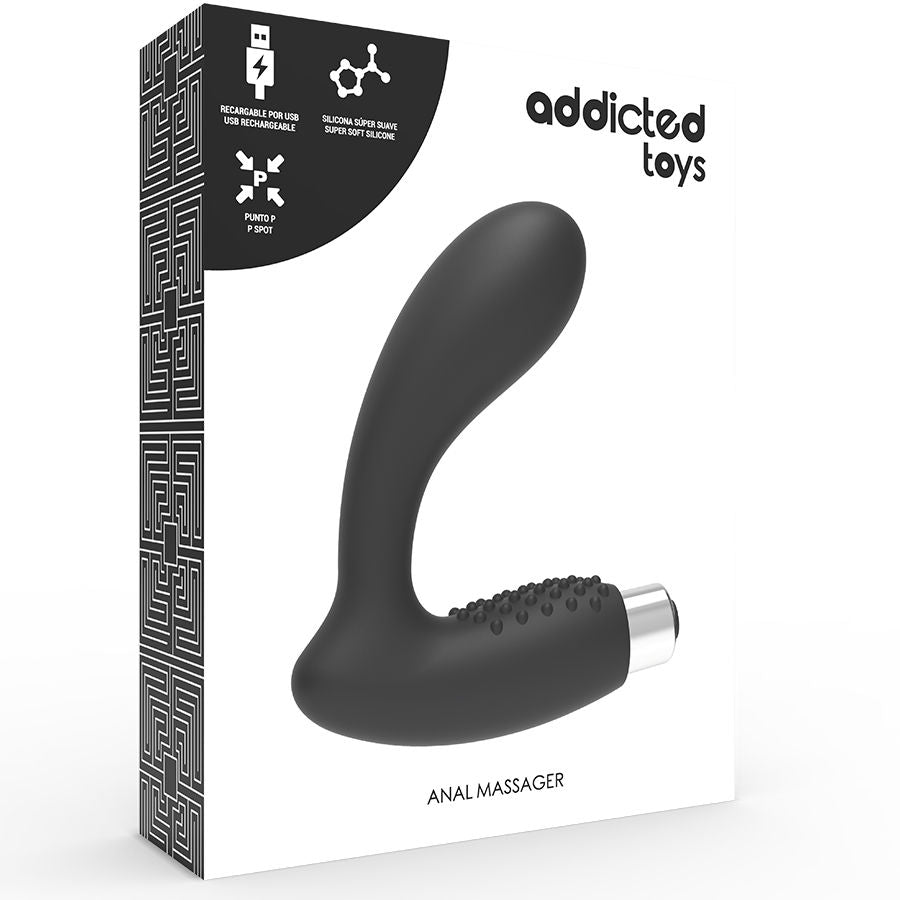 Vibratore prostatico ricaricabile ADDICTED TOYS Modello 5 in nero, con design ergonomico e superficie liscia.