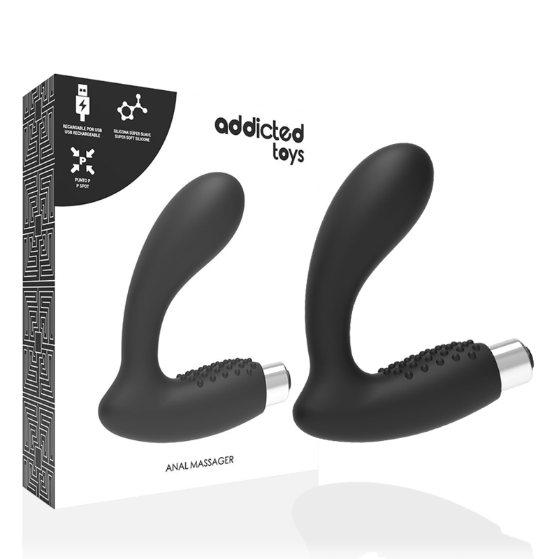 Vibratore prostatico ricaricabile ADDICTED TOYS Modello 5 nero, design ergonomico e superficie liscia per stimolazione prostatica