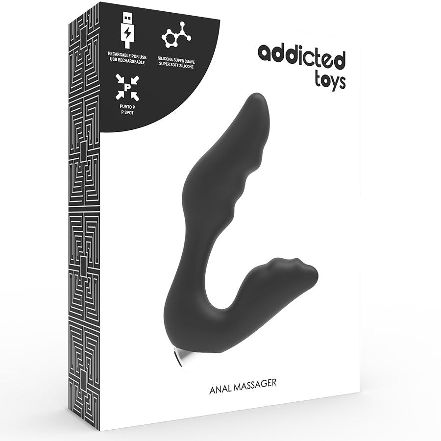 Vibratore prostatico ricaricabile ADDICTED TOYS Modello 6 nero, con design ergonomico e superficie liscia.