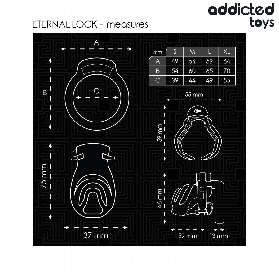Gabbia per pene ADDICTED TOYS LOCKED con blocco eterno, lunghezza di 9 cm, in materiale sicuro e resistente per uso sessuale.
