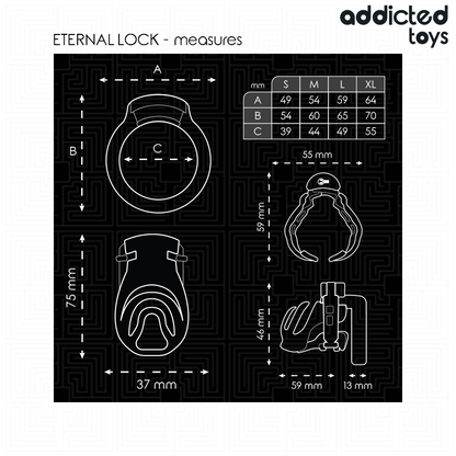 Gabbia per pene ADDICTED TOYS LOCKED con blocco eterno, lunghezza di 9 cm, in materiale sicuro e resistente per uso sessuale.