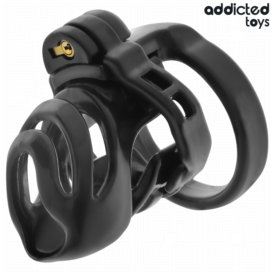 Gabbia per pene ADDICTED TOYS LOCKED con blocco permanente, lunghezza di 9 cm, in metallo resistente e design sicuro.