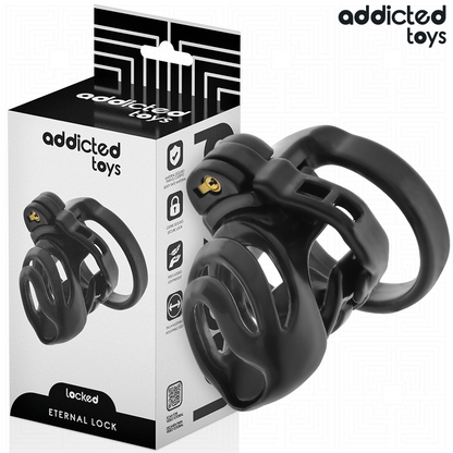 Gabbia per pene ADDICTED TOYS LOCKED, blocco eterno, misura 9 cm, in silicone nero, con cinturino per fissaggio e sicurezza