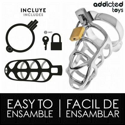 Gabbia per pene ADDICTED TOYS LOCKED in argento, con serratura, taglia M, design elegante e sicuro per il BDSM.