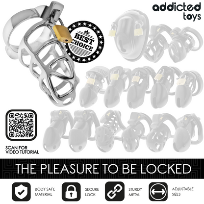 Gabbia per pene ADDICTED TOYS LOCKED in argento con serratura, taglia M, dispositivo di costrizione maschile.