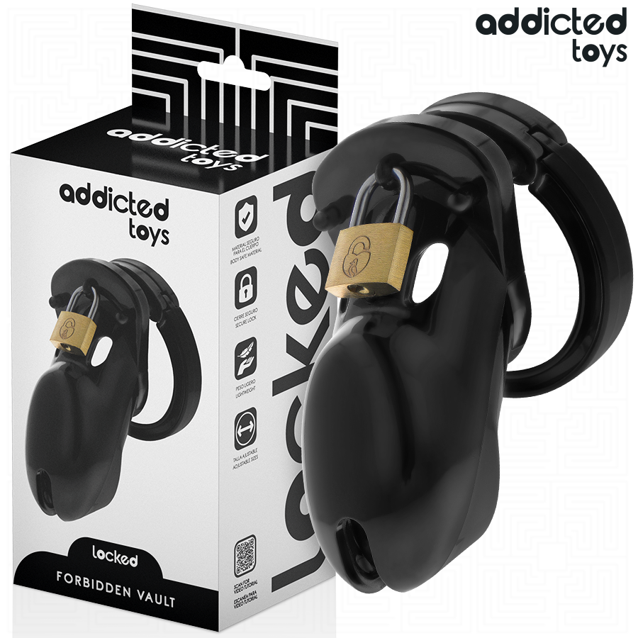 Gabbia per pene ADDICTED TOYS LOCKED Forbidden Vault di 10 cm, gabbia di sicurezza in metallo nero per kink e BDSM