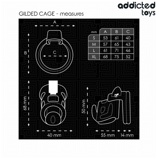Gabbia per pene ADDICTED TOYS LOCKED Gilden Cage da 8,5 cm, dispositivo di reclusione per piacere sessuale, in metallo.