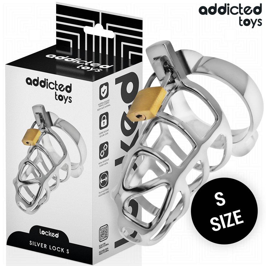 Gabbia per pene in metallo ADDICTED TOYS LOCKED, bloccaggio argento, taglia S, con design resistente e sicuro per restrizione peniena