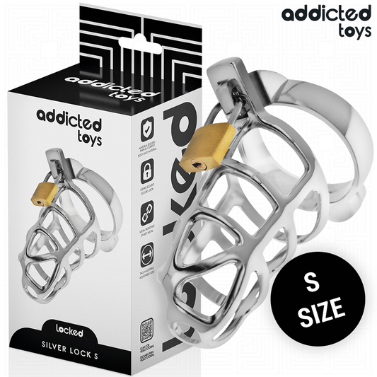 Gabbia per pene in metallo ADDICTED TOYS LOCKED, bloccaggio argento, taglia S, con design resistente e sicuro per restrizione peniena