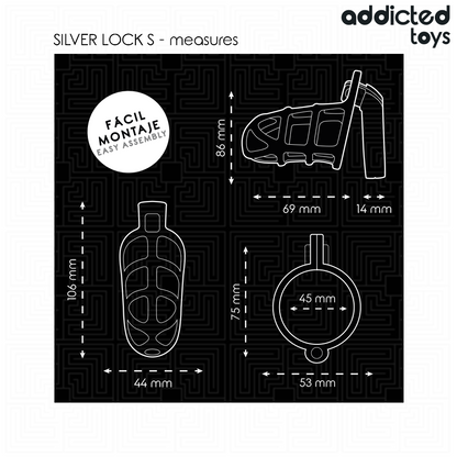 Gabbia per pene in metallo ADDICTED TOYS LOCKED con blocco argento, taglia S, dispositivo di costrizione per adulti.