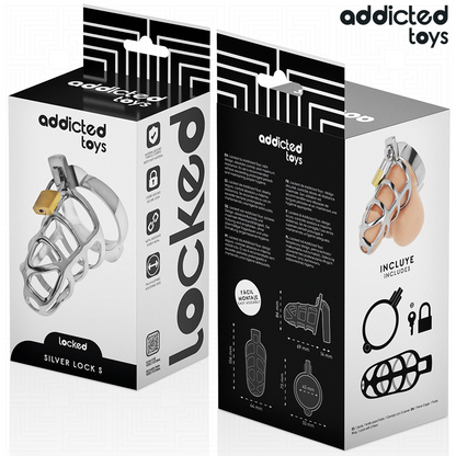 Gabbia per pene in metallo ADDICTED TOYS LOCKED con blocco in argento, taglia S, dispositivo di contenimento maschile.