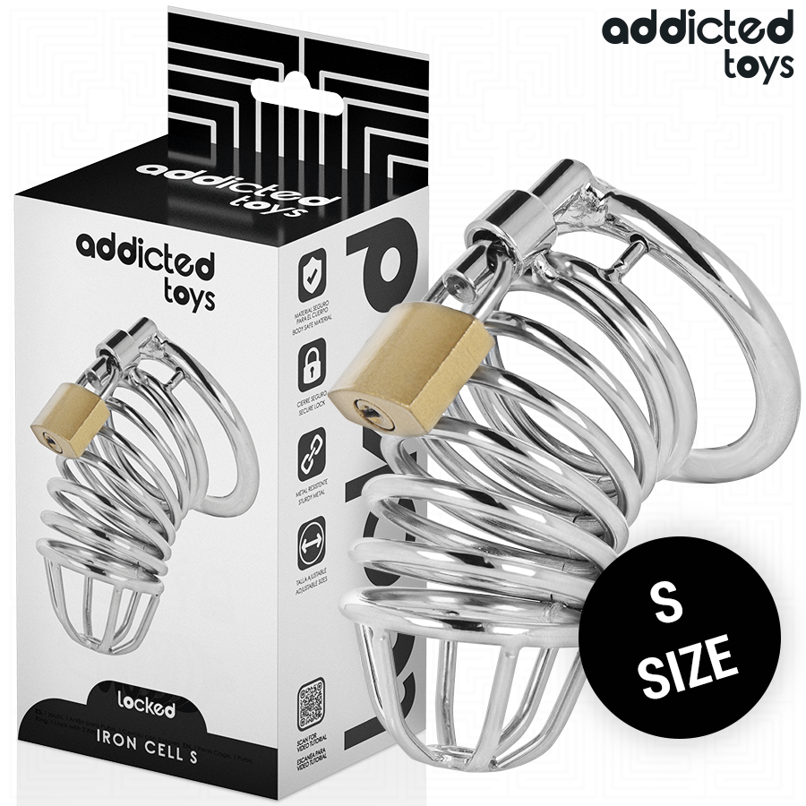 Gabbia per pene in metallo ADDICTED TOYS LOCKED con celle di ferro, dimensioni 4 cm, taglia S, dispositivo di costrizione maschile
