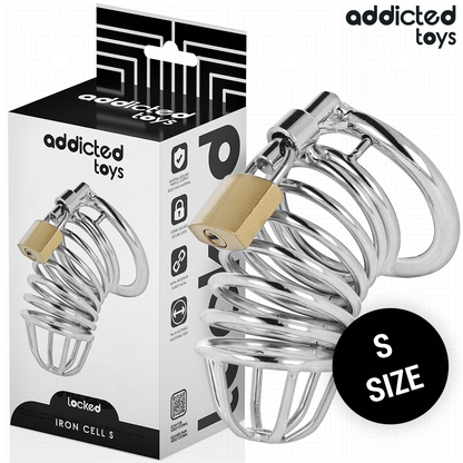 Gabbia per pene in metallo ADDICTED TOYS LOCKED con celle di ferro, dimensioni 4 cm, taglia S, dispositivo di costrizione maschile