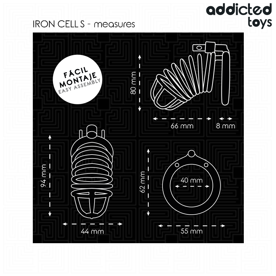 Gabbia per pene in metallo ADDICTED TOYS LOCKED, con celle di ferro, misura S, 4 cm, dispositivo di contenimento maschile.