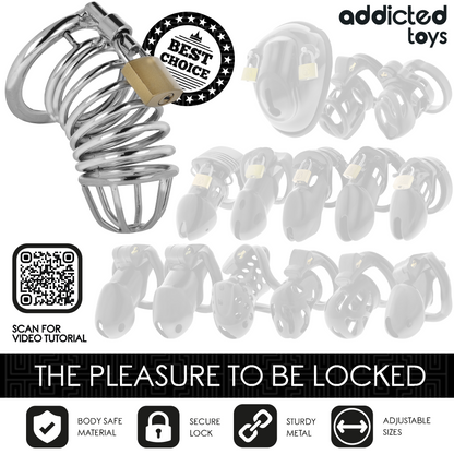 Gabbia per pene in metallo ADDICTED TOYS LOCKED, con cellule di ferro, misura S, design resistente e sicuro per restrizione.