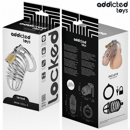 Gabbia per pene ADDICTED TOYS LOCKED in metallo con celle di ferro, misura S, chiusura sicura e design resistente.