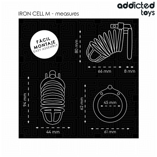Gabbia per pene in metallo ADDICTED TOYS LOCKED con celle di ferro, taglia M, dispositivo di contenimento maschile.