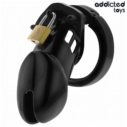 Gabbia per pene ADDICTED TOYS LOCKED Obsidian Hold Taglia M, dispositivo di contenimento in metallo nero per piacere BDSM