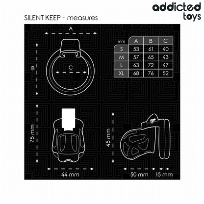 Gabbia per pene silenziosa ADDICTED TOYS LOCKED, lunghezza 7,5 cm, in silicone nero, con chiusura sicura e design discreto
