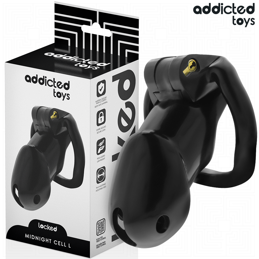 Gabbia per pene ADDICTED TOYS LOCKED Mindnight Cell, taglia L, struttura in metallo per blocco e restrizione pene.