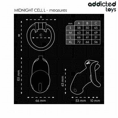 Gabbia per pene ADDICTED TOYS LOCKED Mindnight Cell, taglia L, in metallo, con cinghia regolabile, per BDSM e gioco di ruolo.